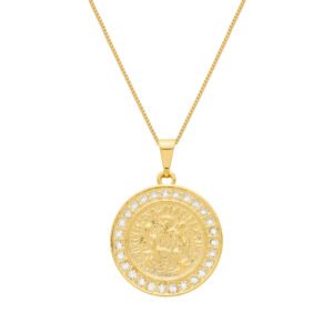 Colar Dourado Medalha São Miguel Arcanjo Cravejado de Zircônia