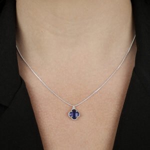 Colar Zircônia de Trevo Azul em Prata 925